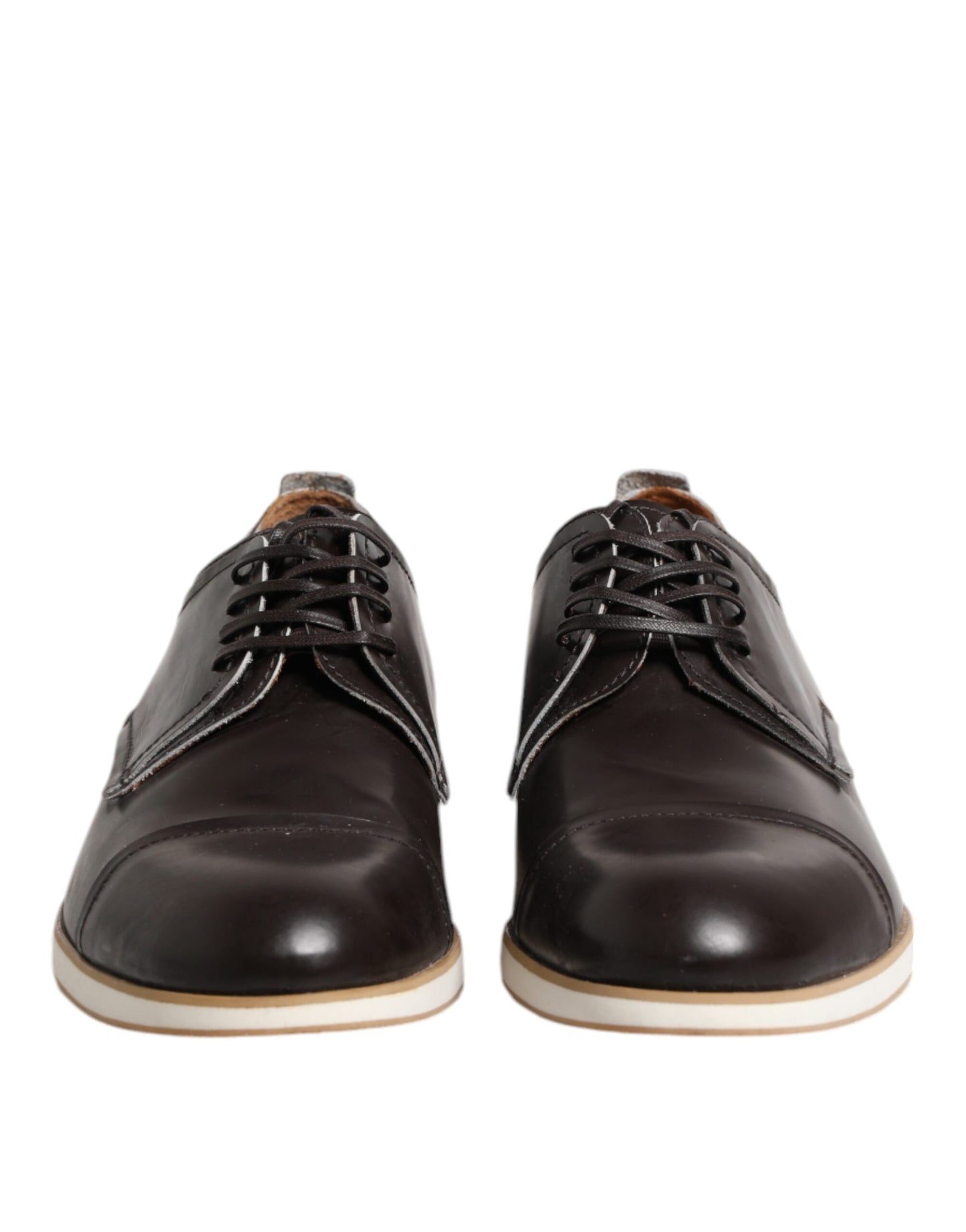 Pollini Dark Brown Leather Derby Lace Up Dress Formal Shoes Pollini