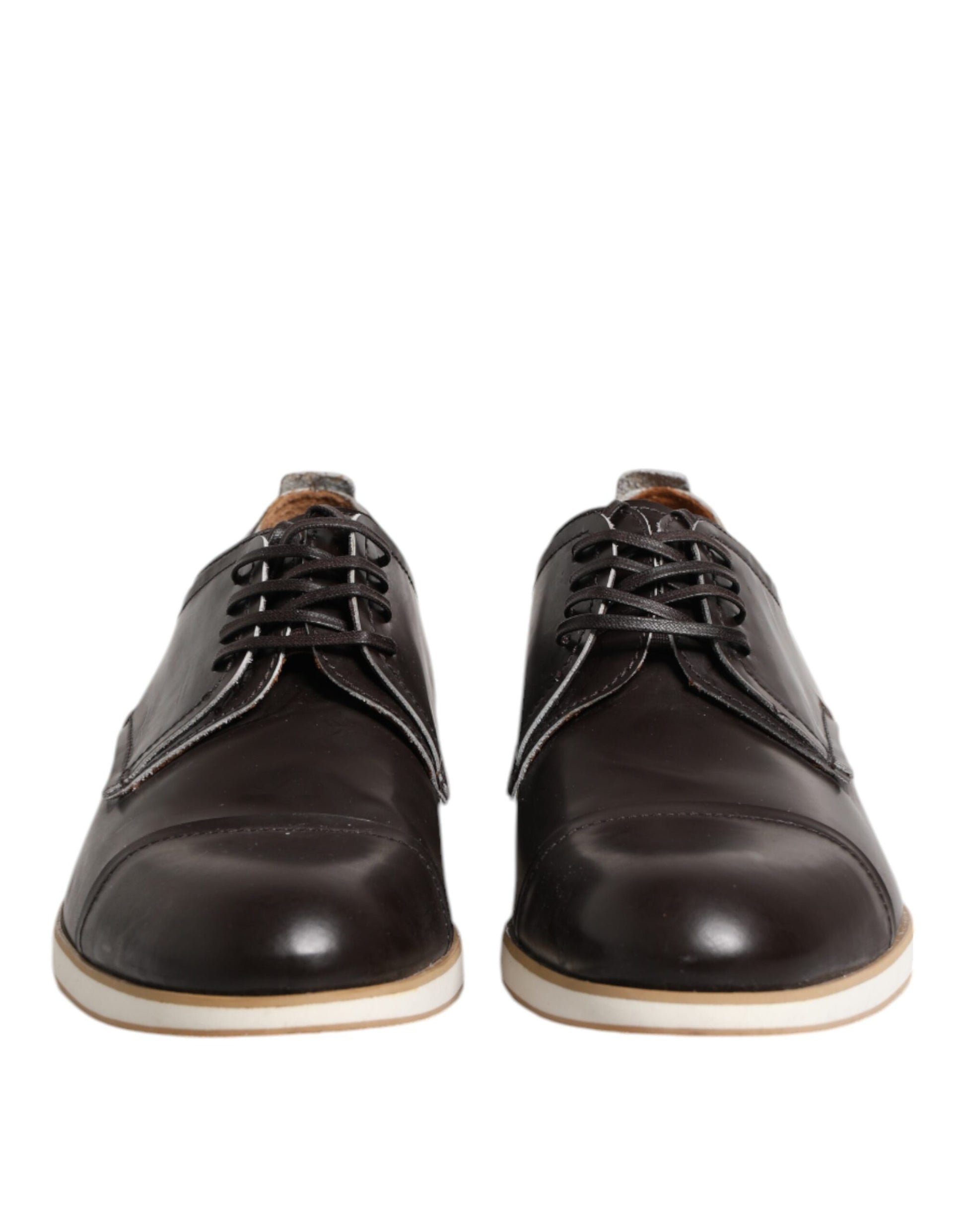 Pollini Dark Brown Leather Derby Lace Up Dress Formal Shoes Pollini