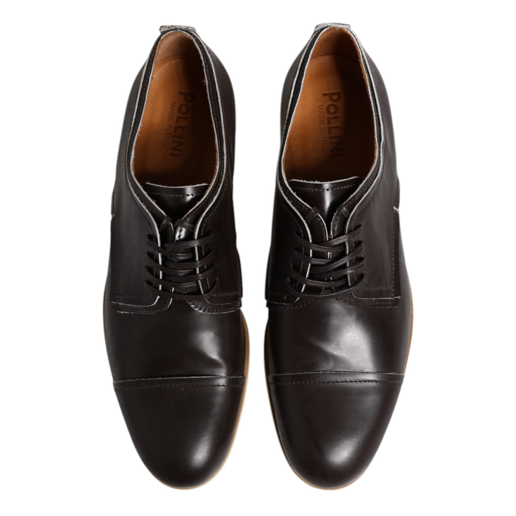 Pollini Dark Brown Leather Derby Lace Up Dress Formal Shoes