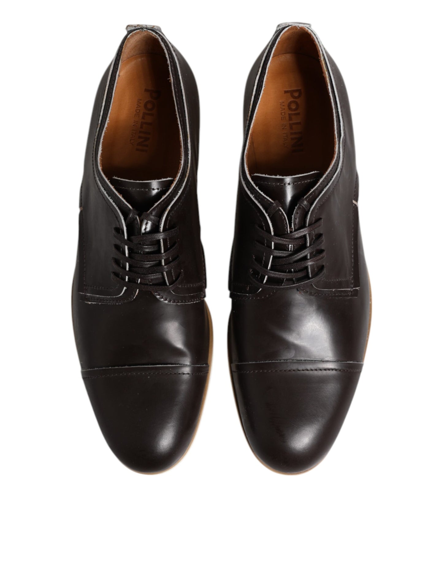 Pollini Dark Brown Leather Derby Lace Up Dress Formal Shoes Pollini