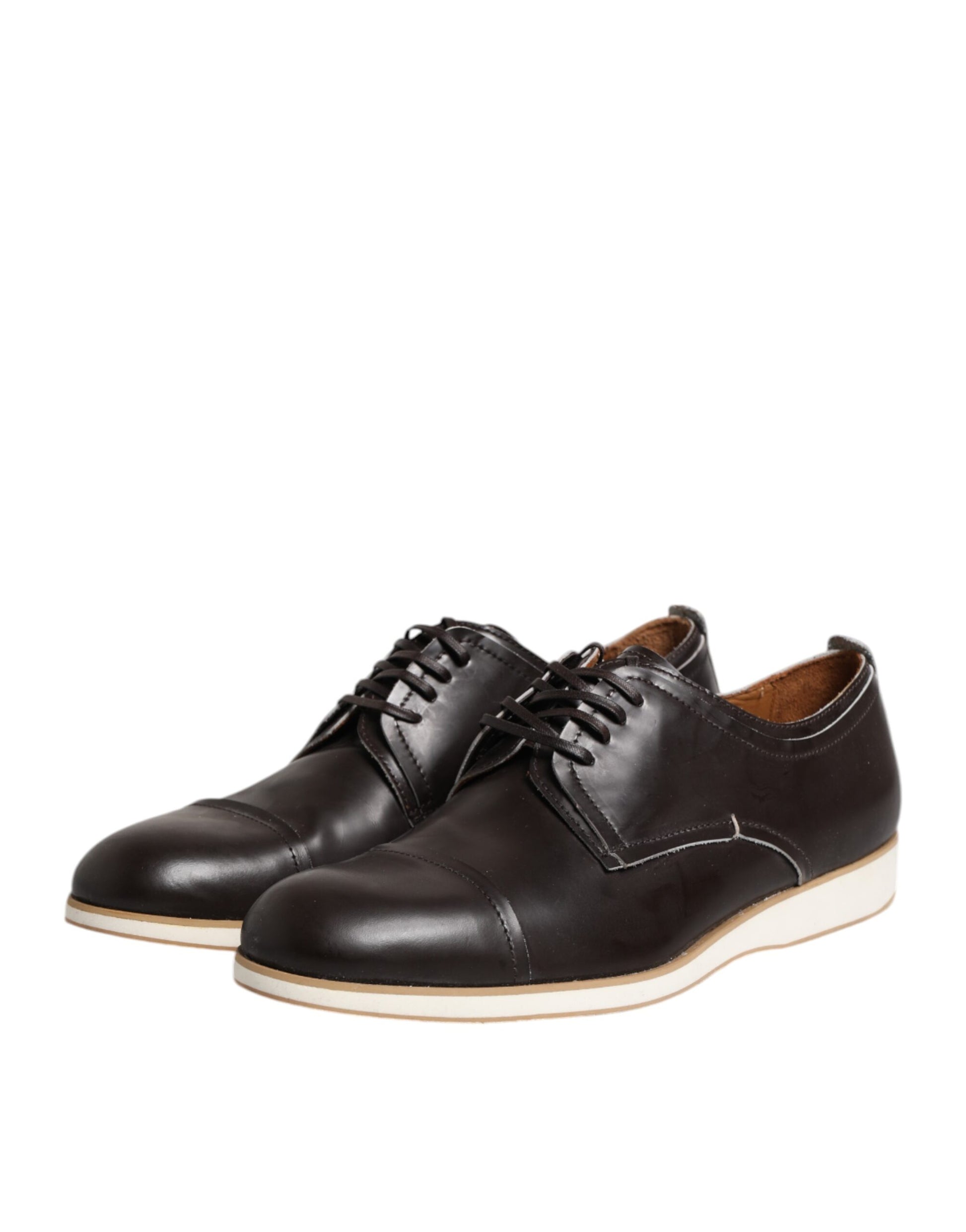 Pollini Dark Brown Leather Derby Lace Up Dress Formal Shoes Pollini