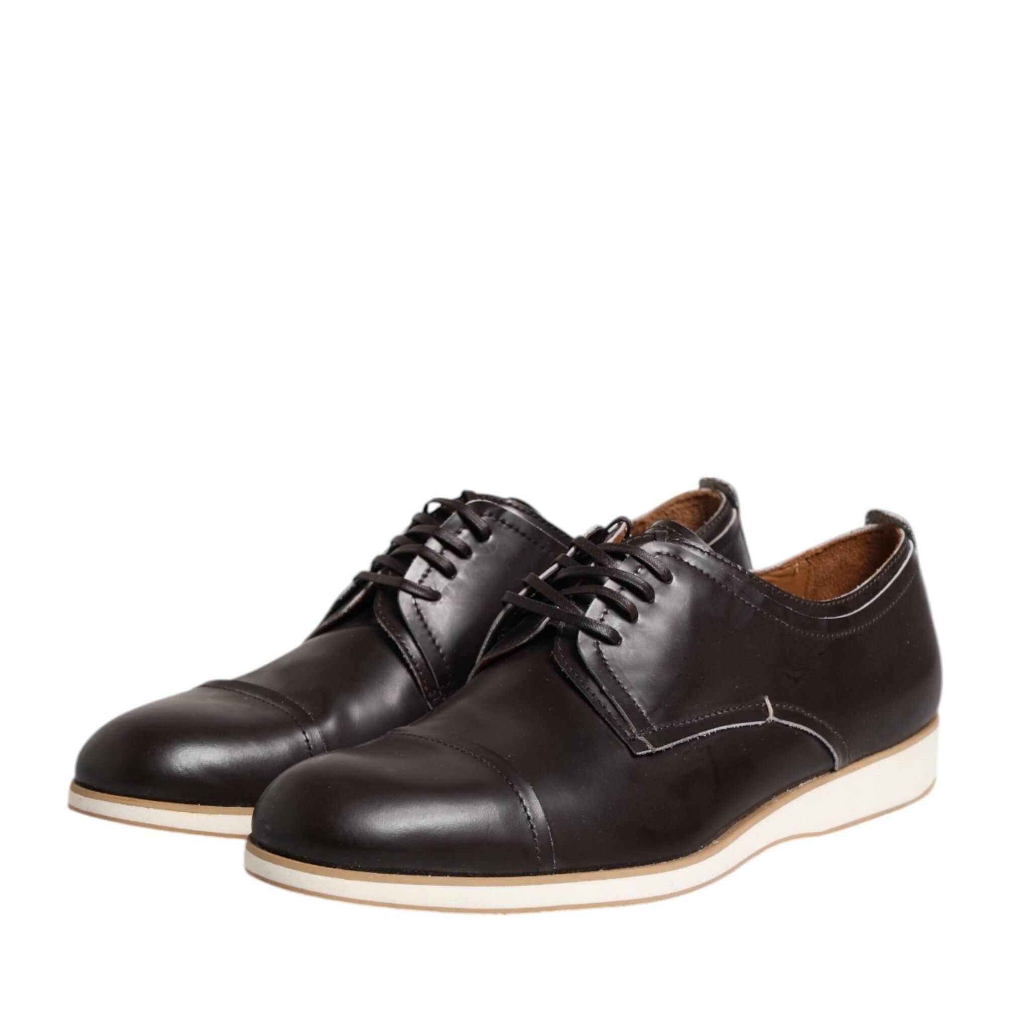 Pollini Dark Brown Leather Derby Lace Up Dress Formal Shoes