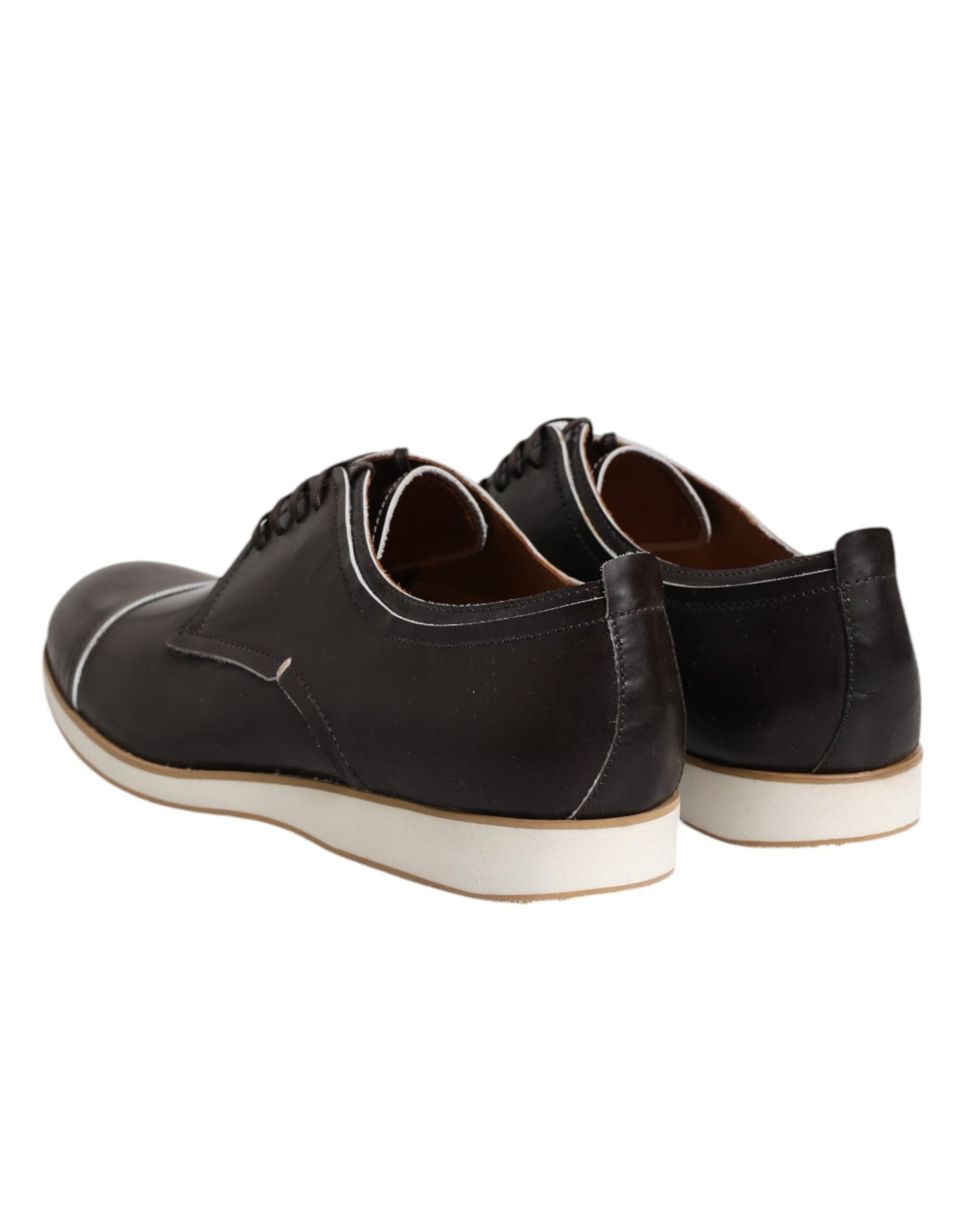 Pollini Dark Brown Leather Derby Lace Up Dress Formal Shoes Pollini