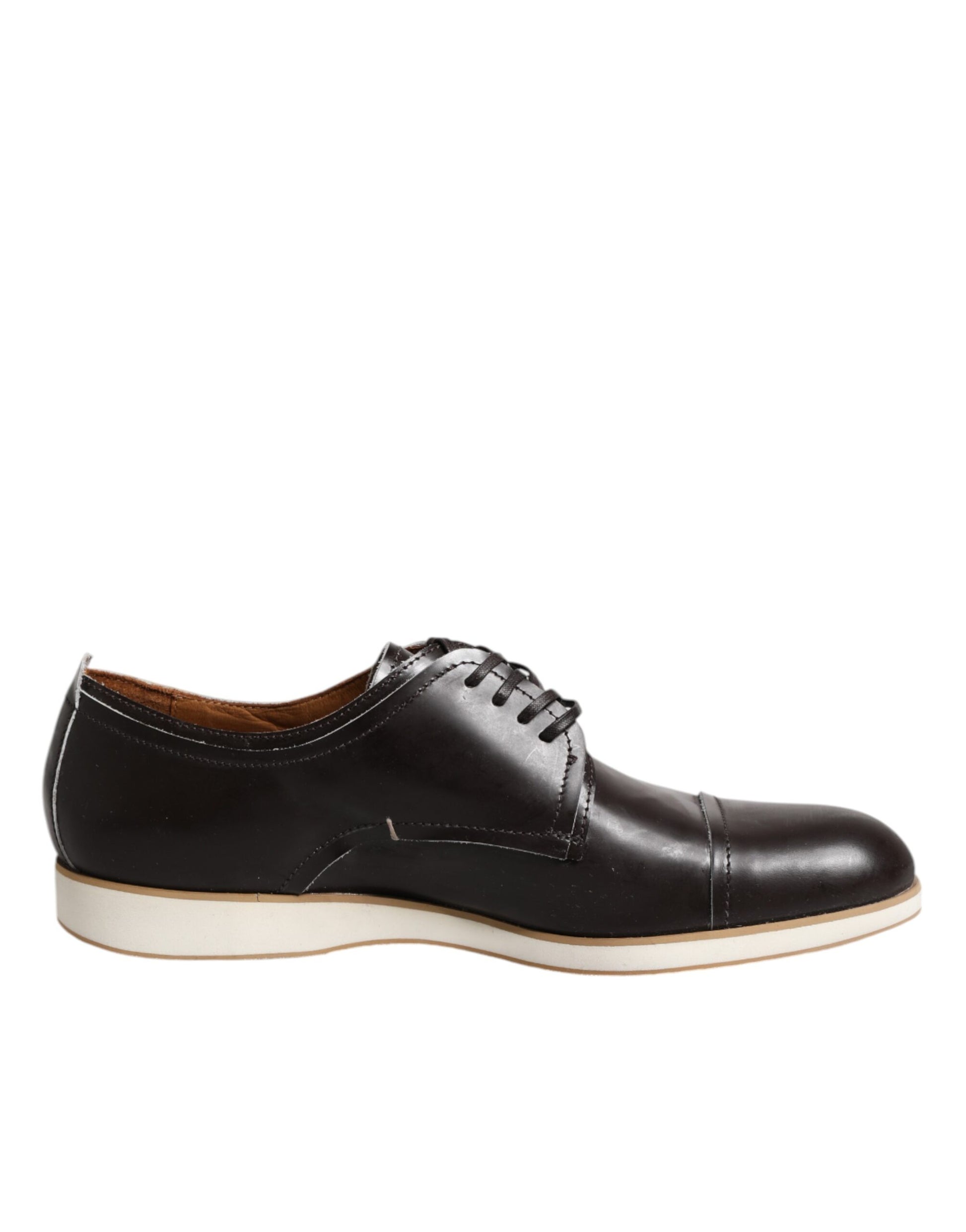 Pollini Dark Brown Leather Derby Lace Up Dress Formal Shoes Pollini