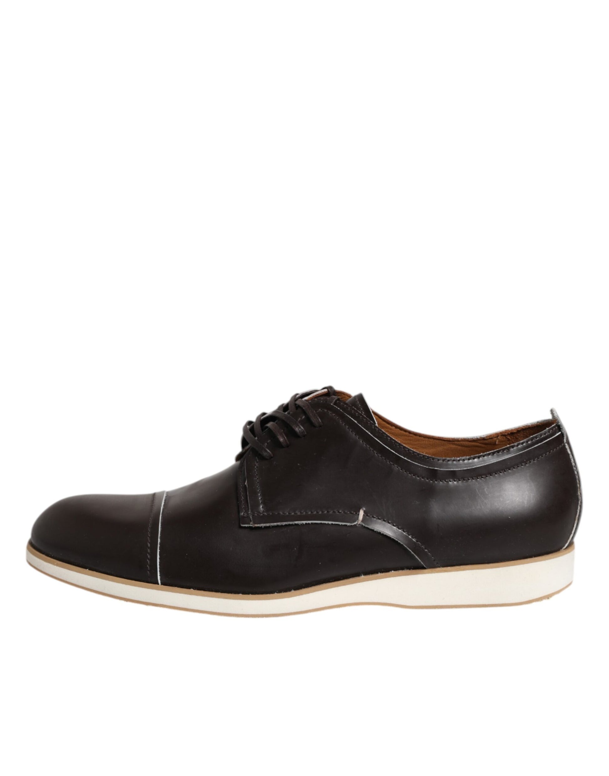 Pollini Dark Brown Leather Derby Lace Up Dress Formal Shoes Pollini