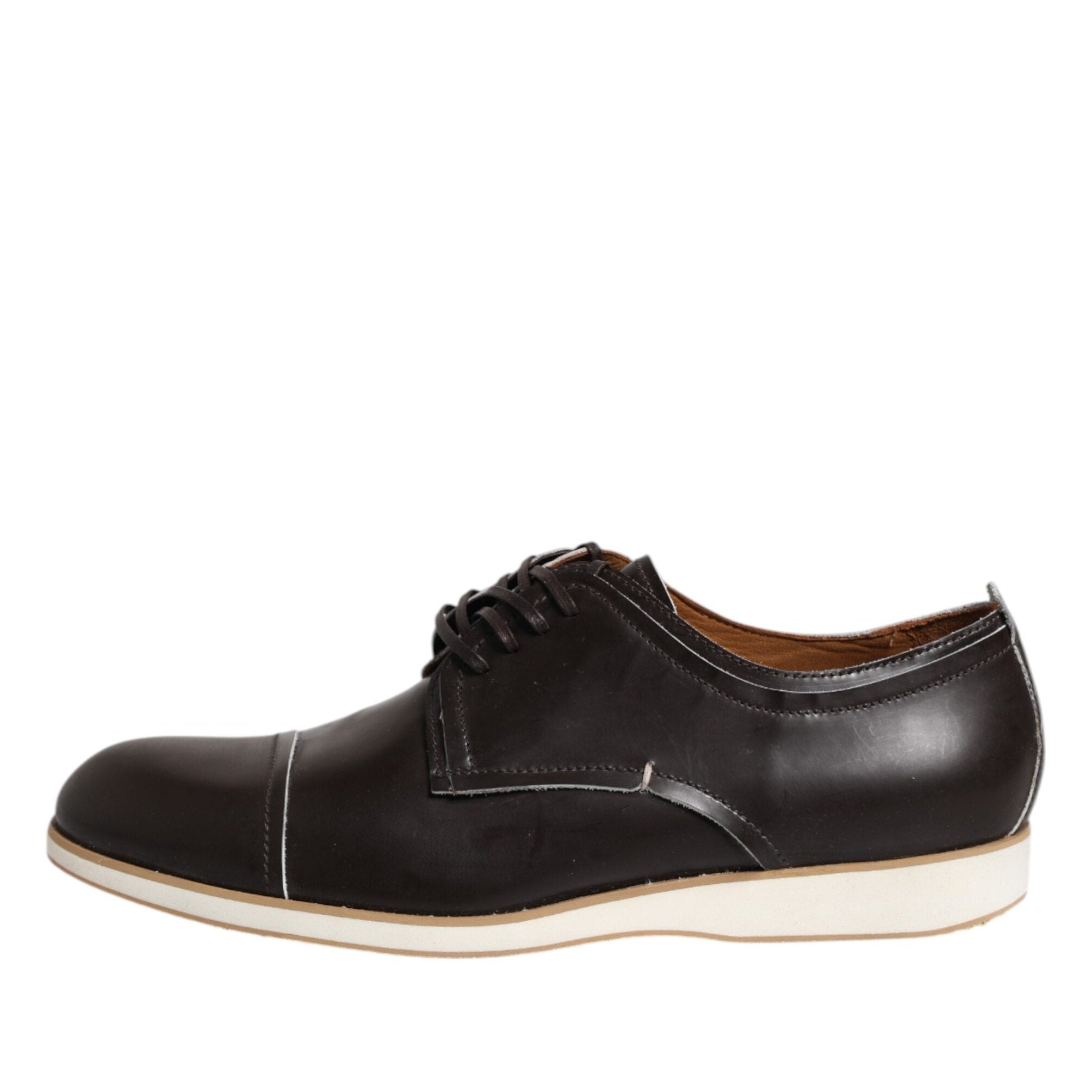 Pollini Dark Brown Leather Derby Lace Up Dress Formal Shoes