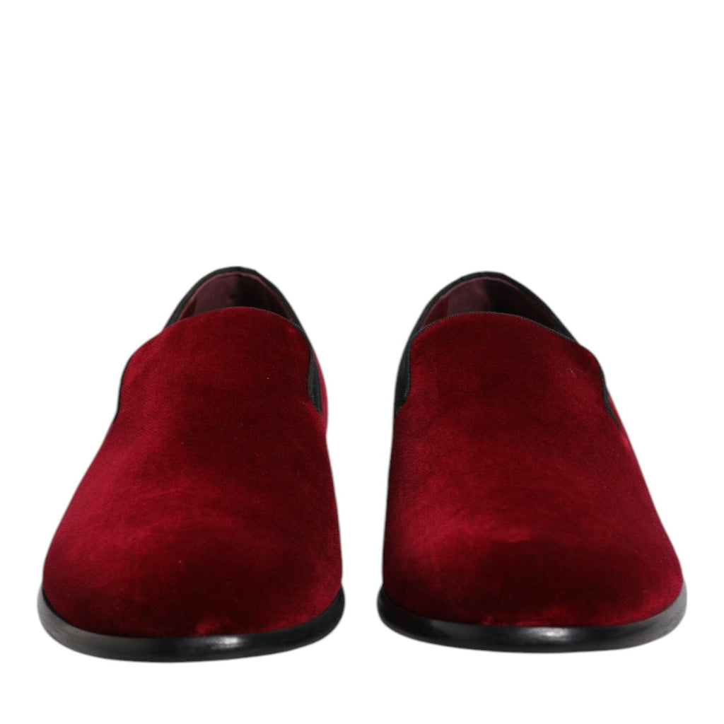 Dolce & Gabbana Red Cotton Velvet Slip On Loafers Formal Shoes