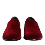 Dolce & Gabbana Red Cotton Velvet Slip On Loafers Formal Shoes