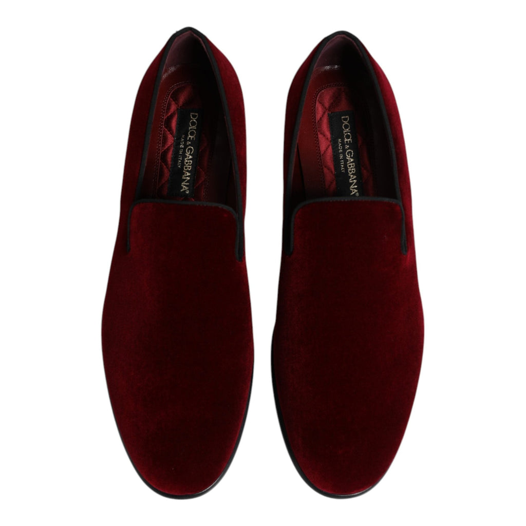 Dolce & Gabbana Red Cotton Velvet Slip On Loafers Formal Shoes