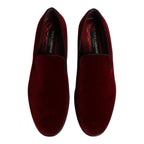 Dolce & Gabbana Red Cotton Velvet Slip On Loafers Formal Shoes