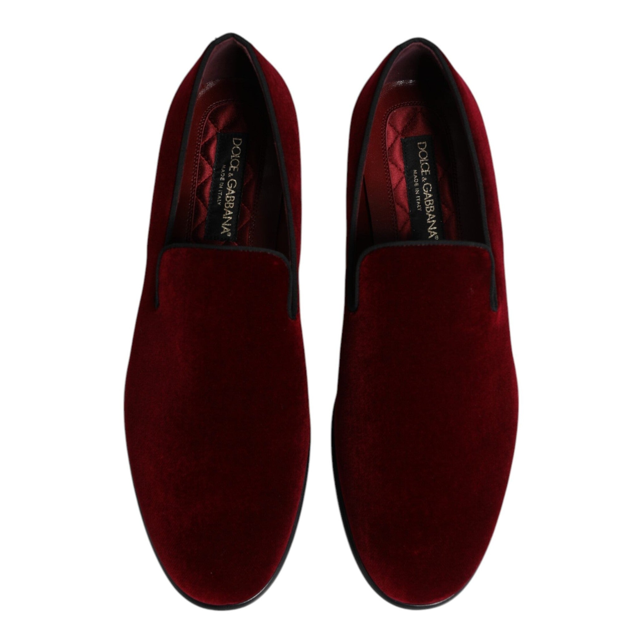Dolce & Gabbana Red Cotton Velvet Slip On Loafers Formal Shoes