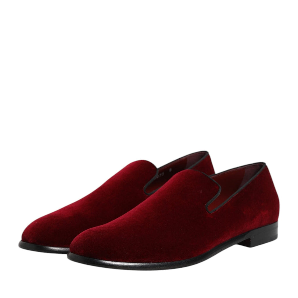 Dolce & Gabbana Red Cotton Velvet Slip On Loafers Formal Shoes