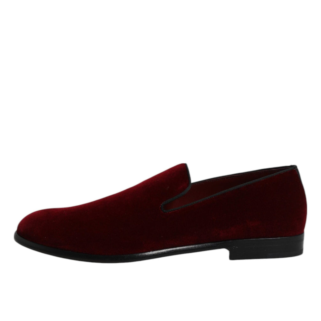 Dolce & Gabbana Red Cotton Velvet Slip On Loafers Formal Shoes