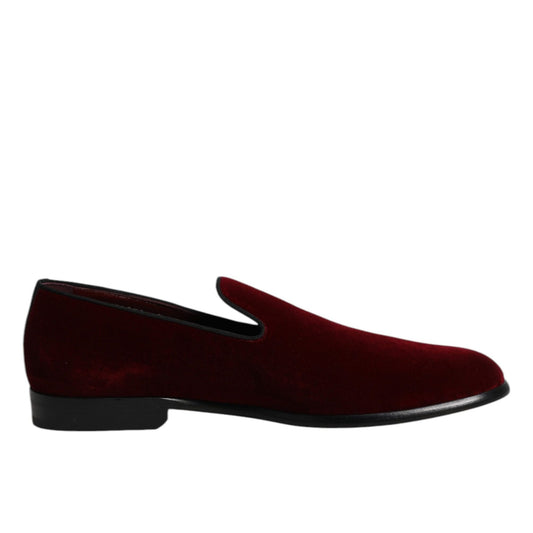 Dolce & Gabbana Red Cotton Velvet Slip On Loafers Formal Shoes Dolce & Gabbana