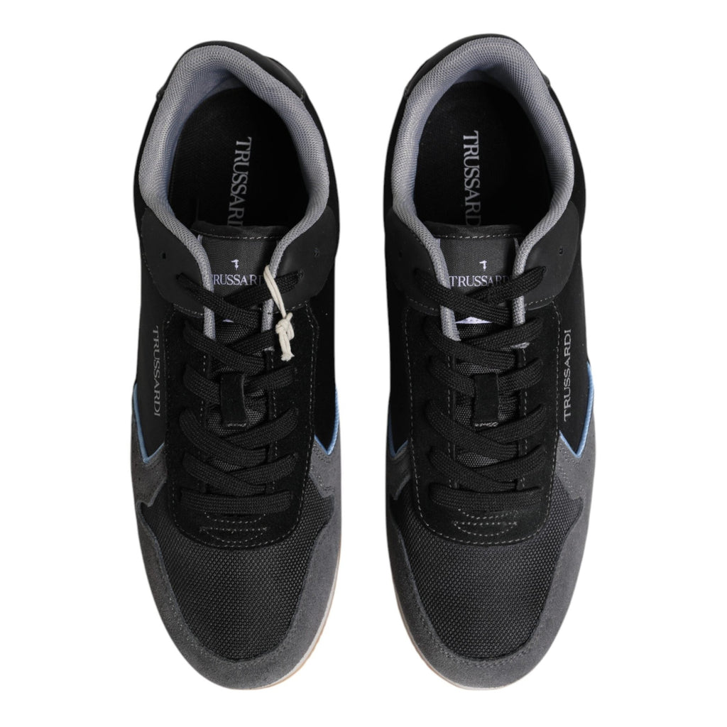 Trussardi Black Gray Lace Up Low Top Casual Sneakers Shoes
