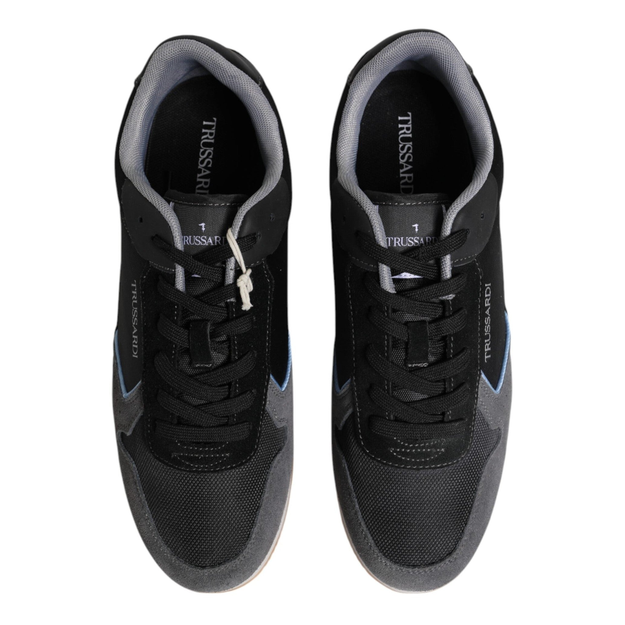 Trussardi Black Gray Lace Up Low Top Casual Sneakers Shoes