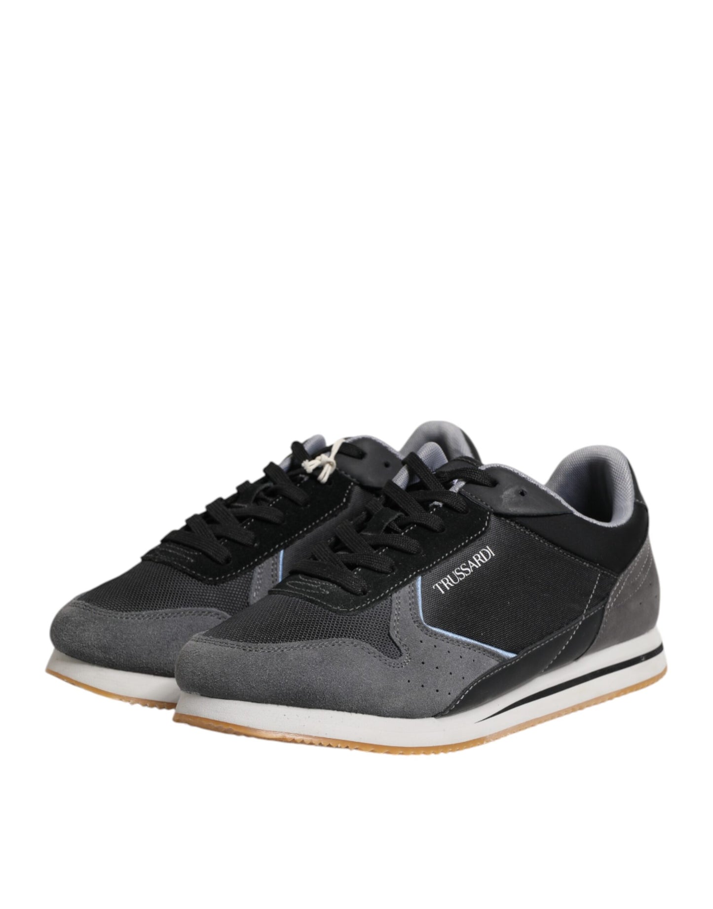 Trussardi Black Gray Lace Up Low Top Casual Sneakers Shoes Trussardi