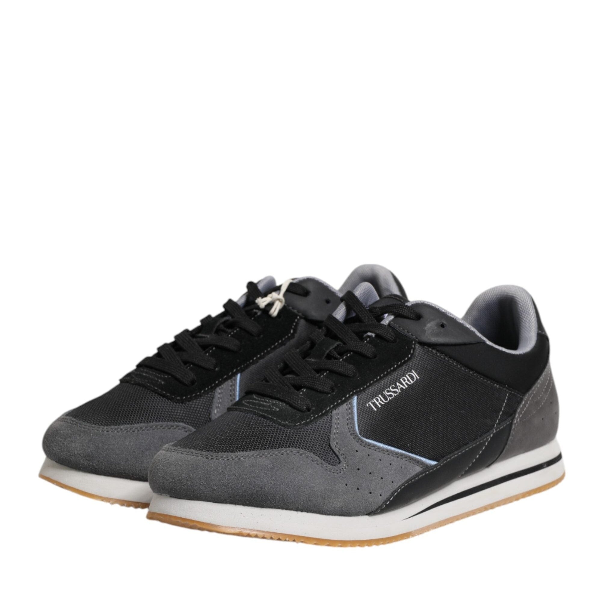 Trussardi Black Gray Lace Up Low Top Casual Sneakers Shoes