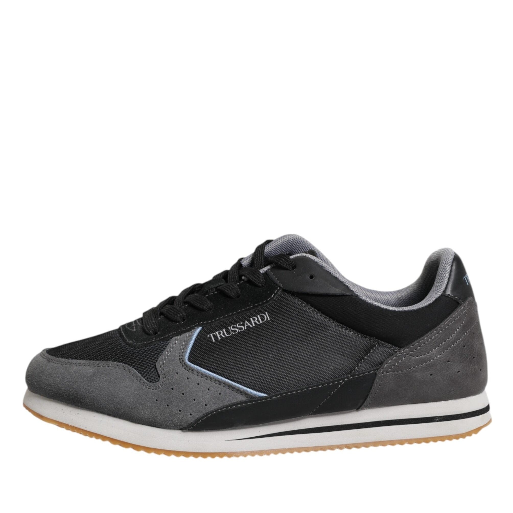 Trussardi Black Gray Lace Up Low Top Casual Sneakers Shoes