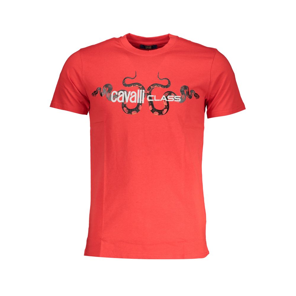 Cavalli Class Rosso cotton men's T-shirt with a crew neck and short sleeves, featuring the Cavalli Class logo on the front.