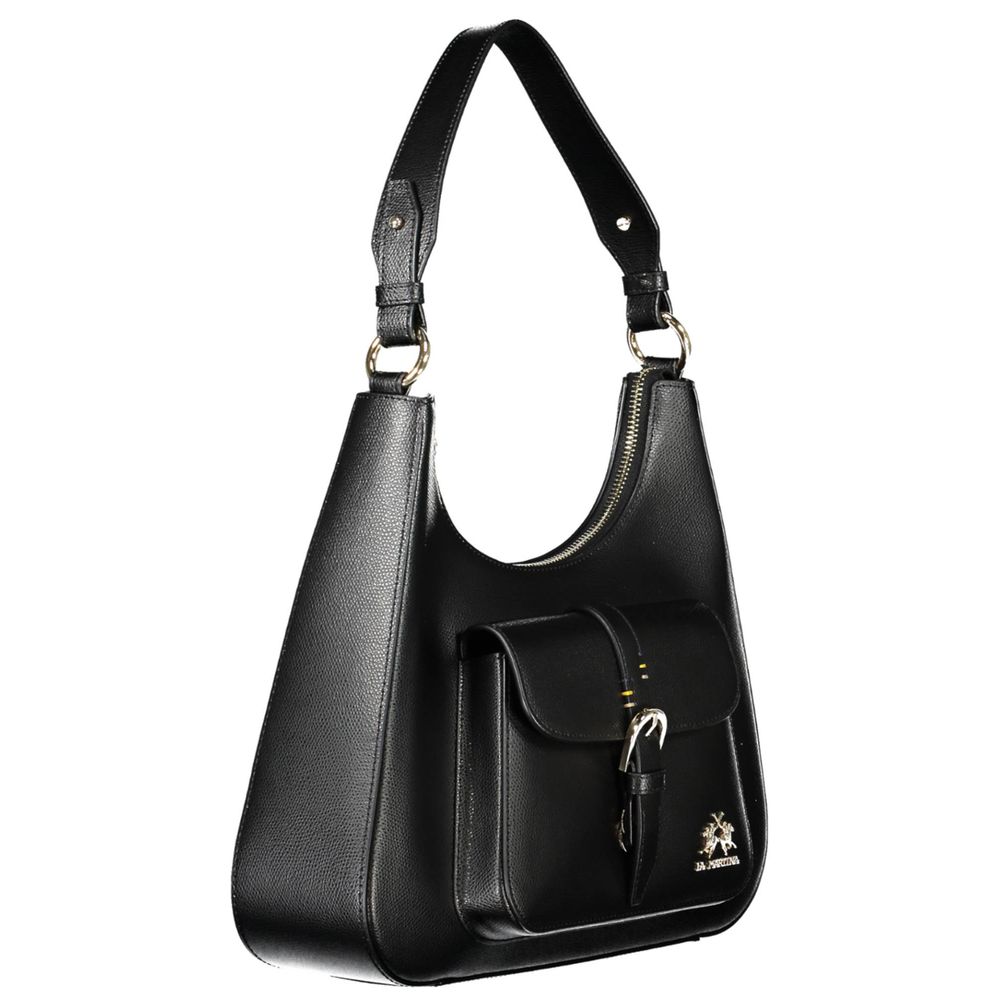La Martina Black Leather Women Handbag La Martina