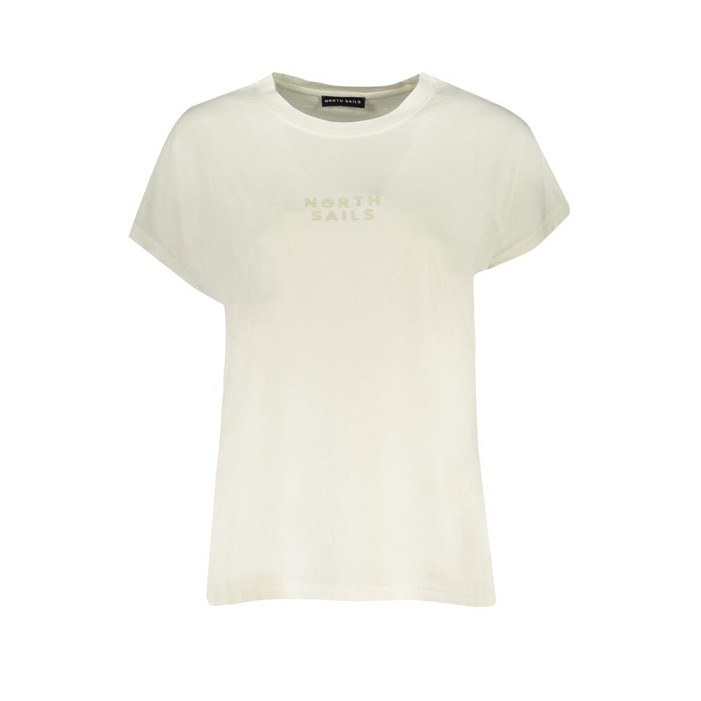 North Sails Bianco organic cotton women's T-shirt, white, casual fit, soft fabric, front view showing neckline and short sleeves.