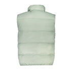 Calvin Klein green polyamide men's jacket hanging on a hanger, showcasing its sleek design and lightweight fabric.