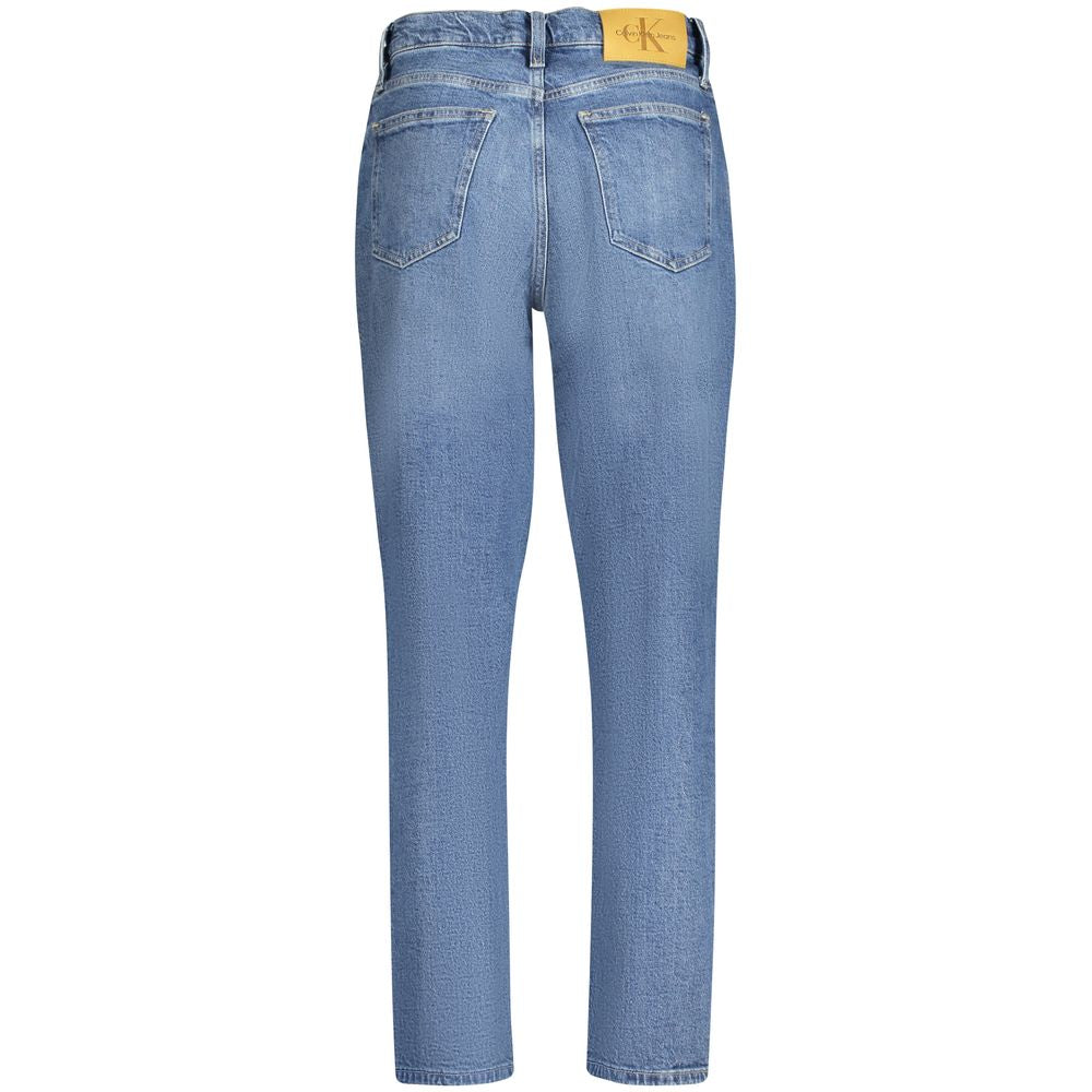 Calvin Klein Blu cotton women’s jeans, slim fit with classic five-pocket design and belt loops, front and back view.