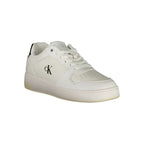 Calvin Klein Bianco polyurethane women’s sneakers with white laces and sleek sporty design.