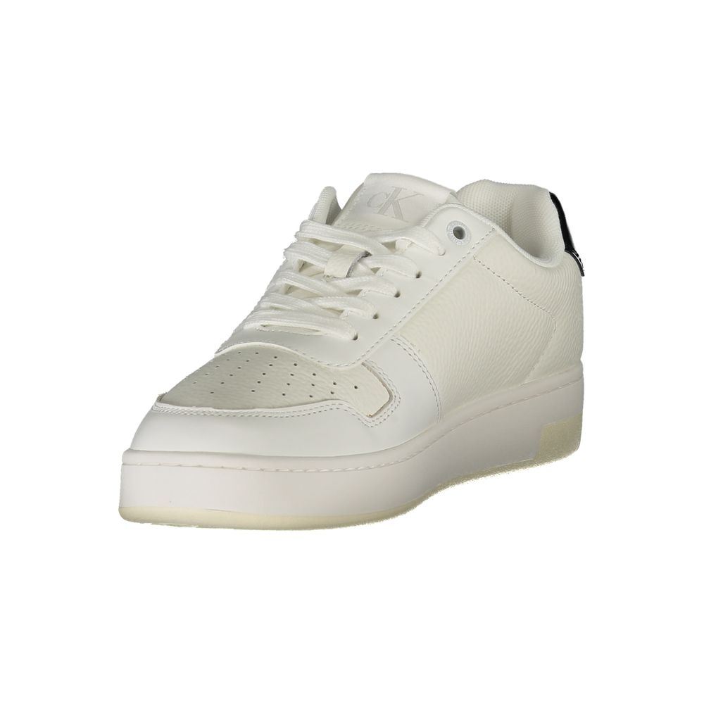 Calvin Klein Bianco women's polyurethane sneakers with white laces and clean design, perfect for casual wear.