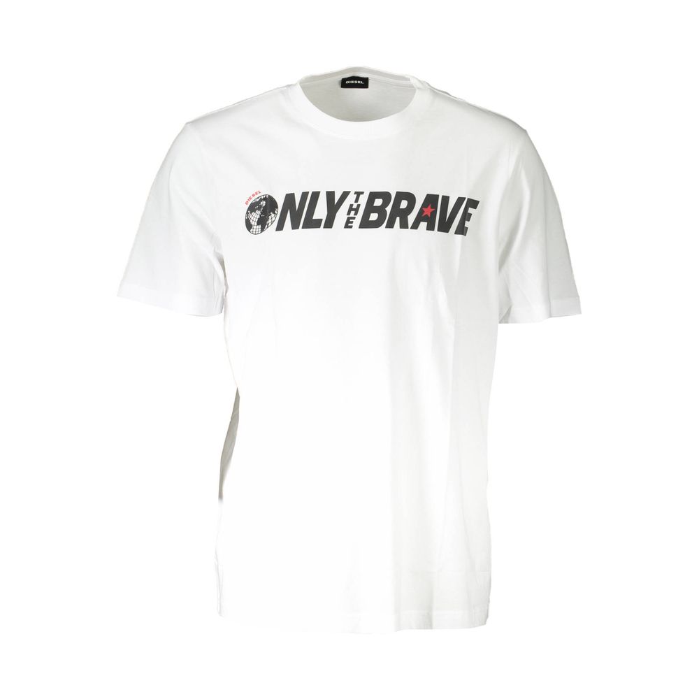 White cotton Diesel men's T-shirt with crew neck and short sleeves, displayed on a plain background.