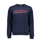 Blue cotton men's sweatshirt by Plein Sport with a relaxed fit and ribbed cuffs, shown on a hanger.