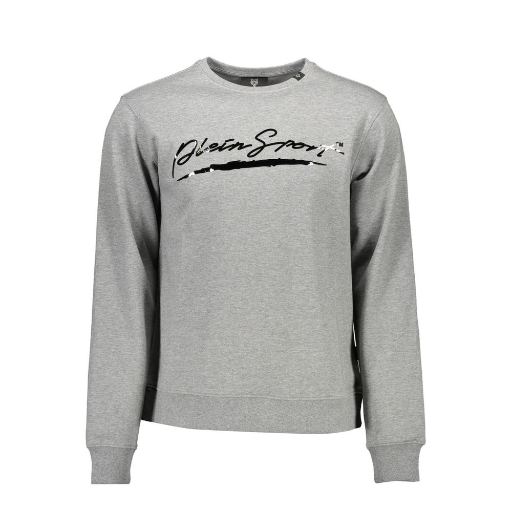 Gray Plein Sport men's cotton sweatshirt with ribbed cuffs and crew neck, casual athletic style.