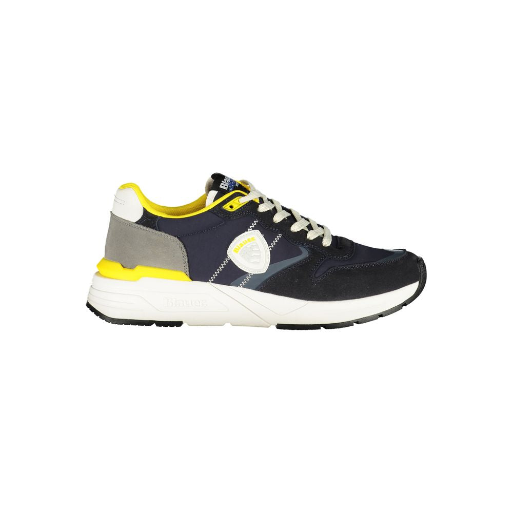 Blauer men's blue polyurethane sneaker with white sole and laces, casual athletic footwear for everyday wear.
