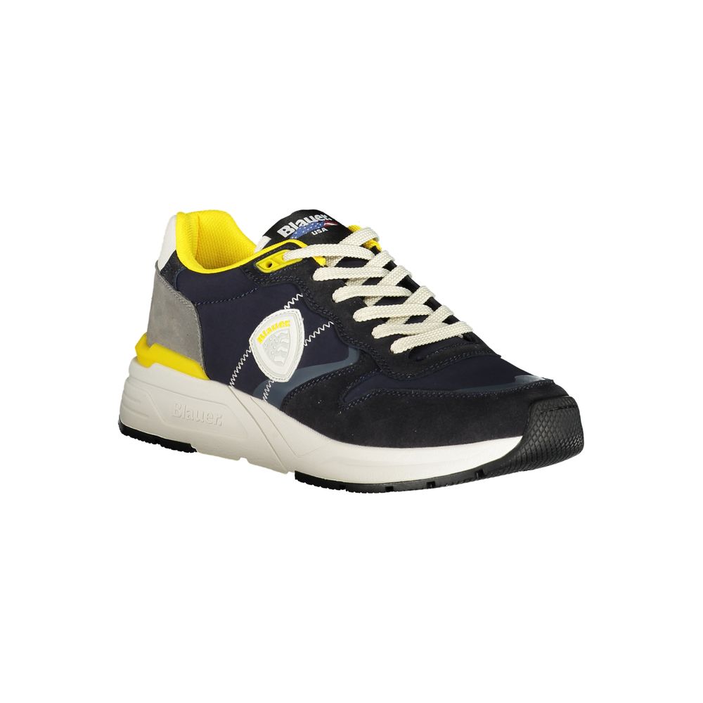 Blauer men's blue polyurethane sneaker with white sole and lace-up design, casual athletic footwear for everyday wear.
