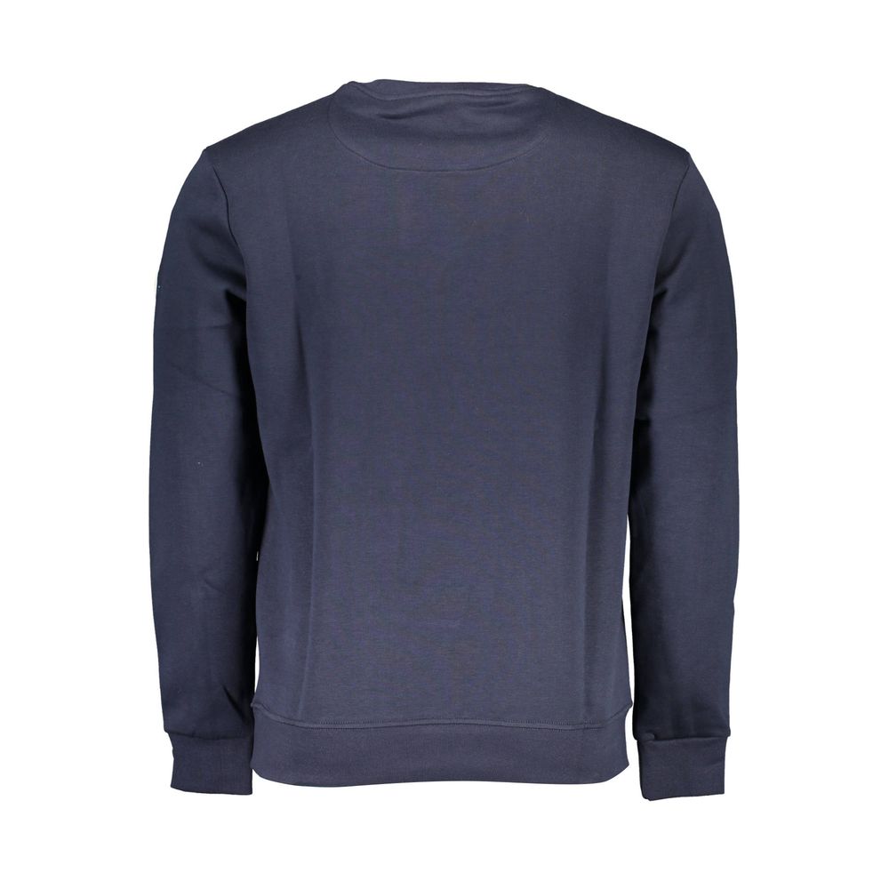 North Sails blue cotton men's sweatshirt displayed on a hanger with a crew neck and long sleeves.