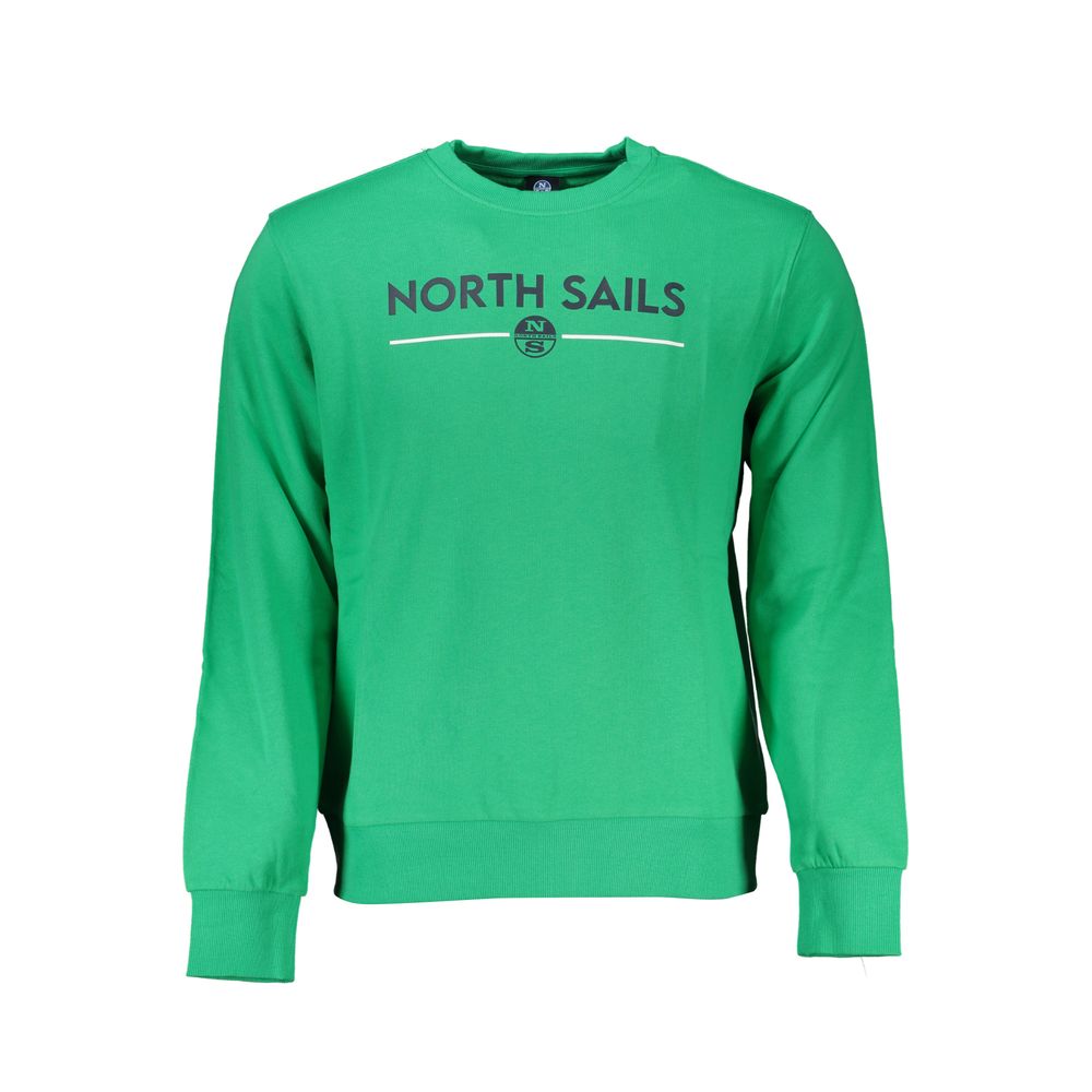 North Sails Verde cotton men's sweatshirt featuring a crew neck and long sleeves, in a vibrant green color.