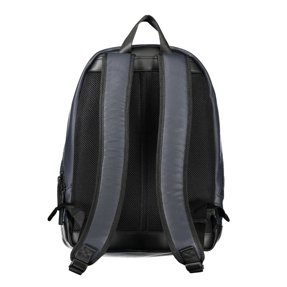 Tommy Hilfiger men's blue polyurethane backpack with adjustable straps and front zip pocket, stylish and functional for everyday use.