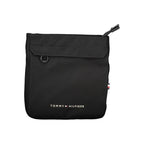 Tommy Hilfiger black polyester men's shoulder bag with adjustable strap and multiple compartments.