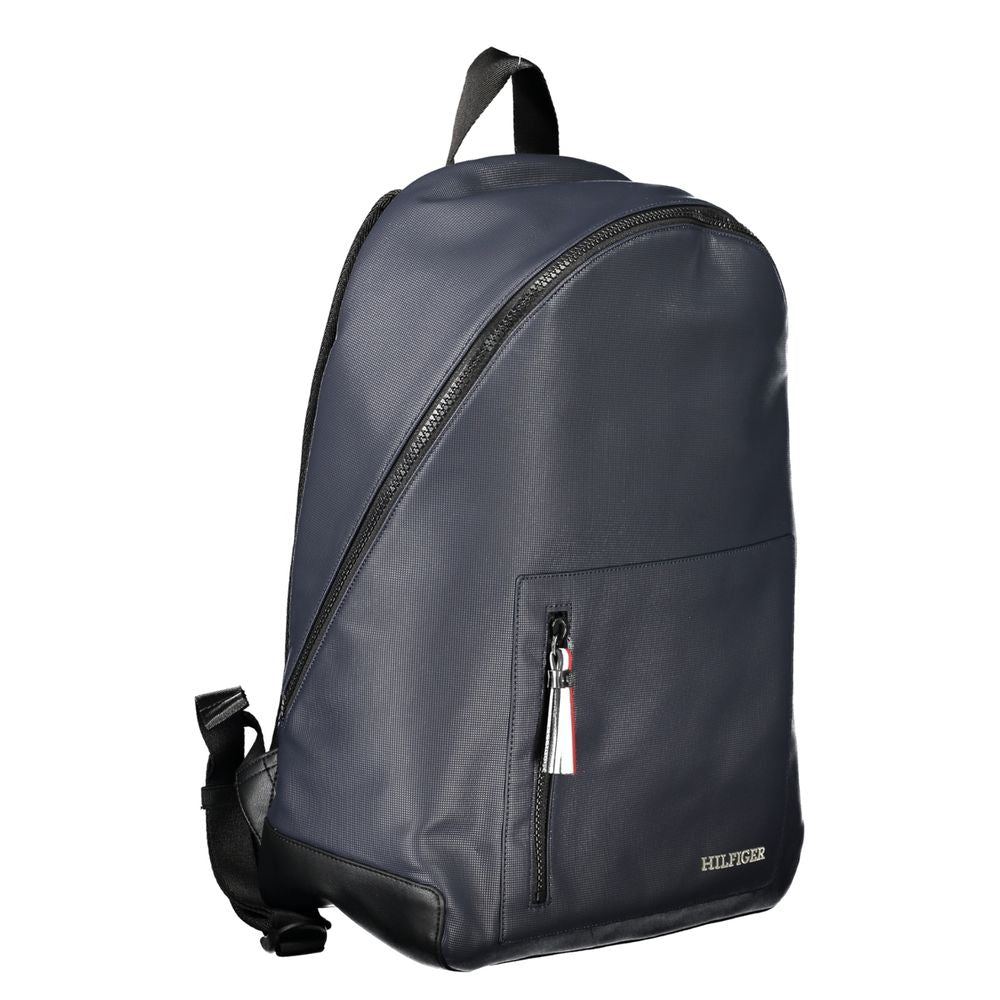 Tommy Hilfiger men's blue polyurethane backpack with adjustable straps and multiple compartments for everyday use.