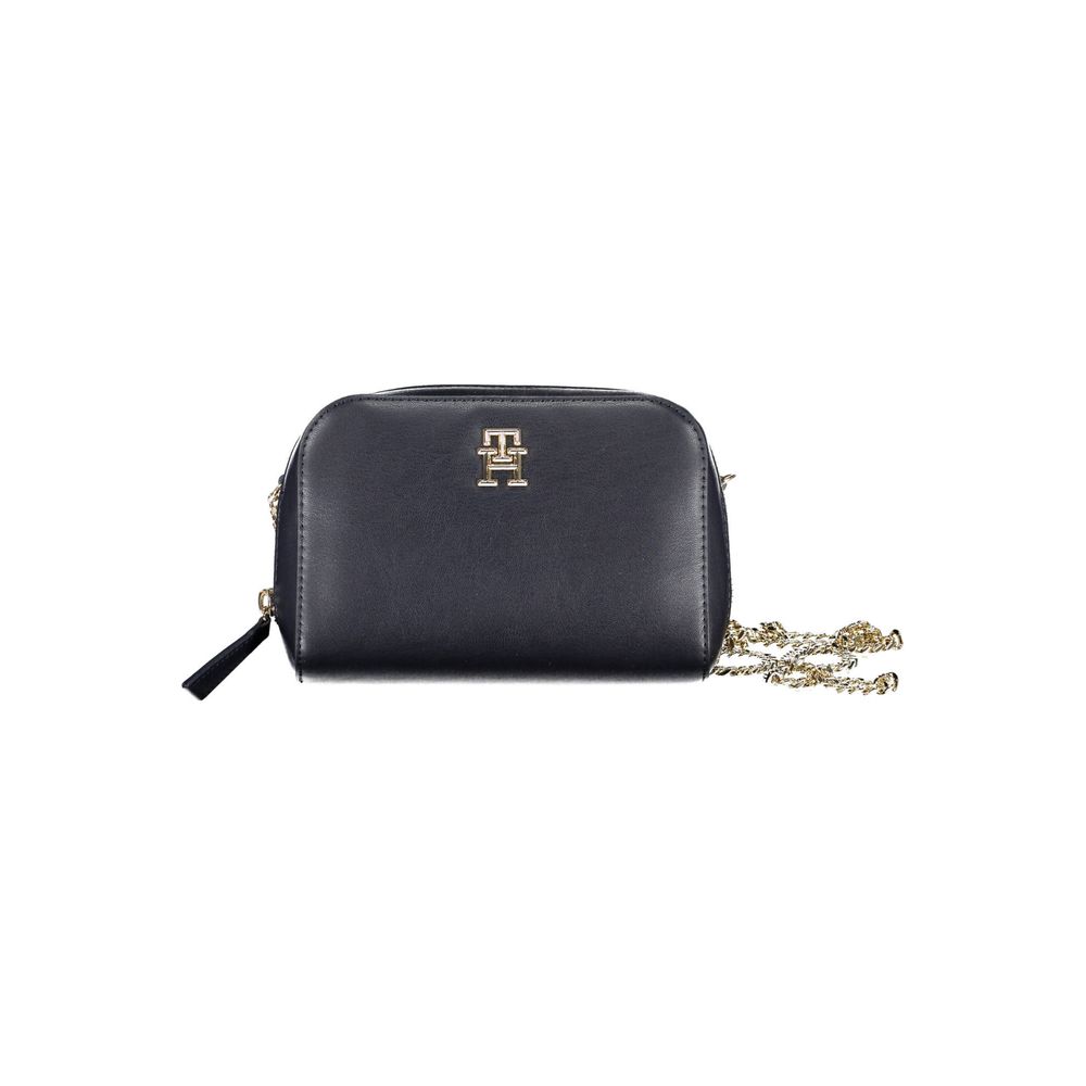 Tommy Hilfiger blue polyurethane women's bag with sleek design and top handle, featuring the brand's logo and modern style.