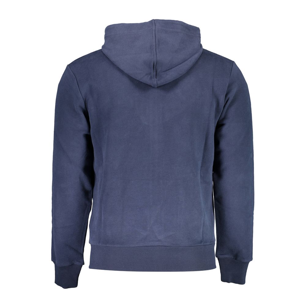 La Martina blue cotton men's hooded sweater with front pocket and drawstring hood, casual and comfortable men's knitwear.