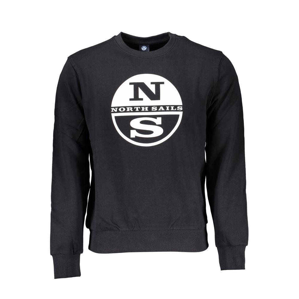 Black North Sails cotton men's sweatshirt with a crew neck and long sleeves, casual and comfortable for everyday wear.