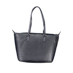 Tommy Hilfiger women’s blue polyester handbag with structured design and top handles, stylish and functional accessory.