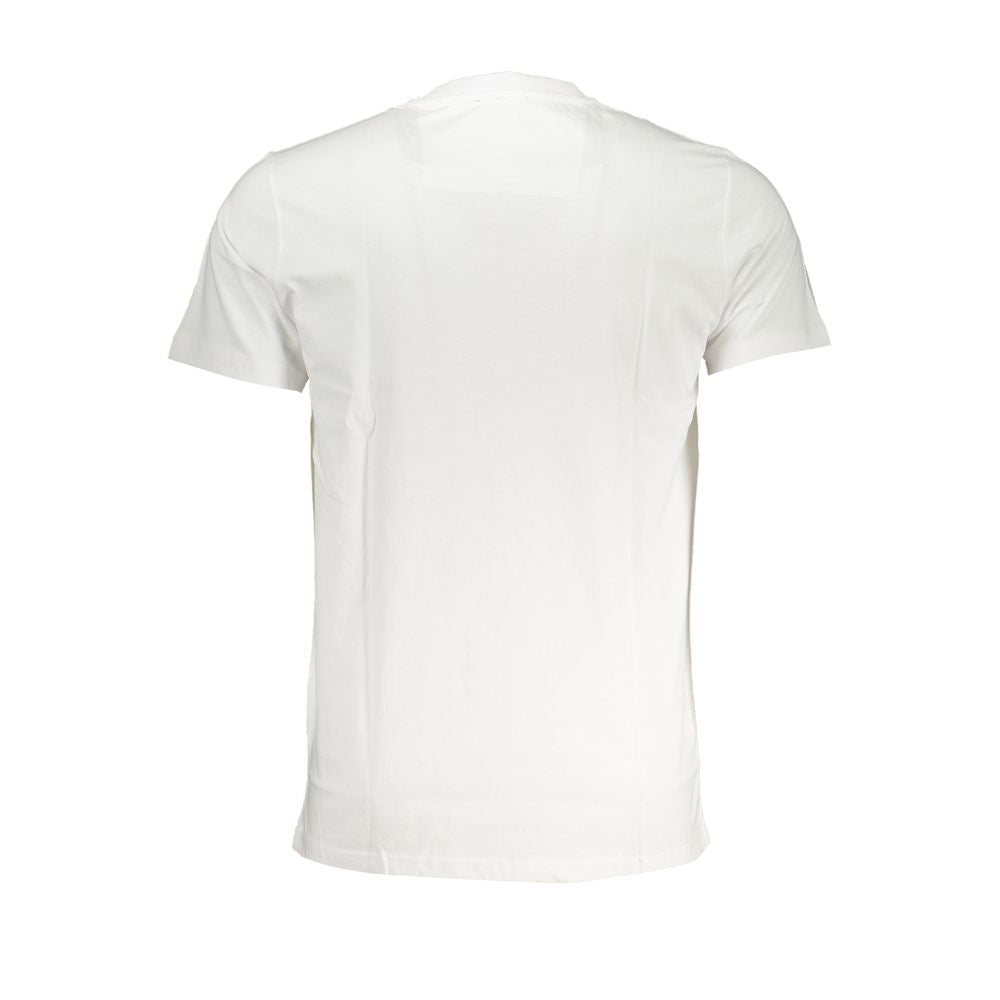 Cavalli Class Bianco Cotton Men’s T-Shirt with crew neckline and minimal branding, casual fit, on white background.