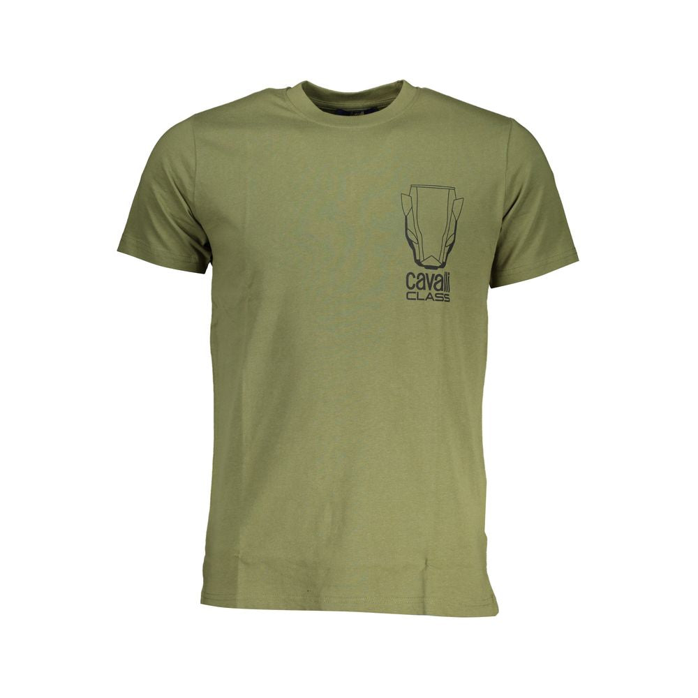 Cavalli Class Verde cotton men's T-shirt with a relaxed fit and short sleeves, featuring a simple design and crew neckline.