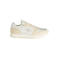 White Calvin Klein polyester men's sneaker with sleek design and subtle branding, shown from a side angle.