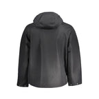 Calvin Klein black men's polyester jacket with a sleek design, featuring a front zipper and stand collar.