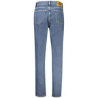 Calvin Klein blue cotton women's mom jeans with a high waist and relaxed fit, showcasing classic denim style.