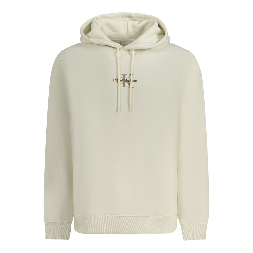 Calvin Klein white cotton men's hoodie with a drawstring hood and front kangaroo pocket, casual and comfortable style.